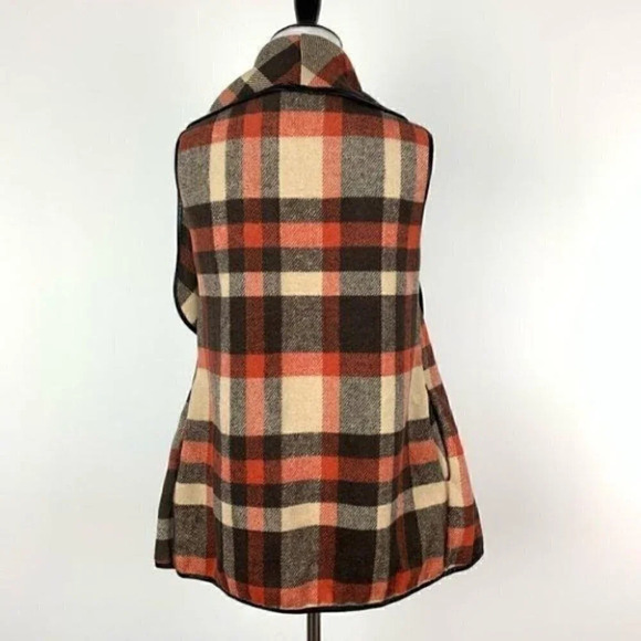 sweater size M plaid open front faux leather - Picture 4 of 9